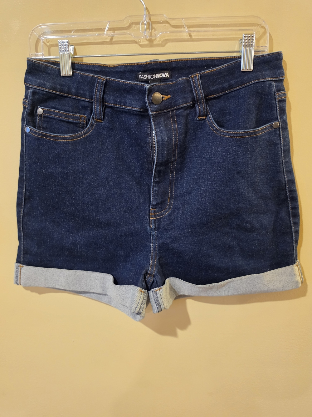 Fashion Nova Dark Blue Rolled Cuff Denim Shorts